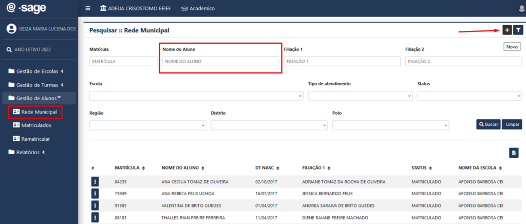 Acadêmico - Gestão De Alunos • E-SAGE | Sistema De Avaliação E Gestão ...